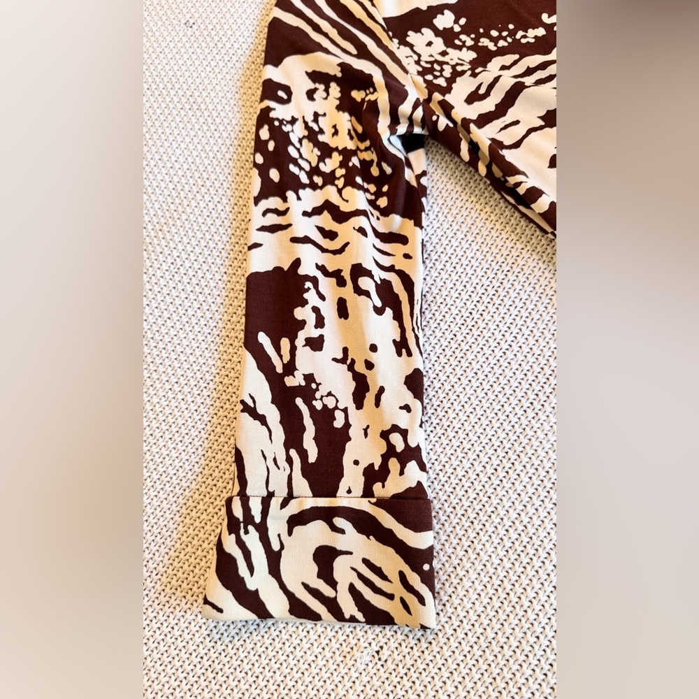 DVF DIANE VON FURSTENBURG 100% Silk Brown & Cream Wrap Midi Dress - Picture 6 of 12